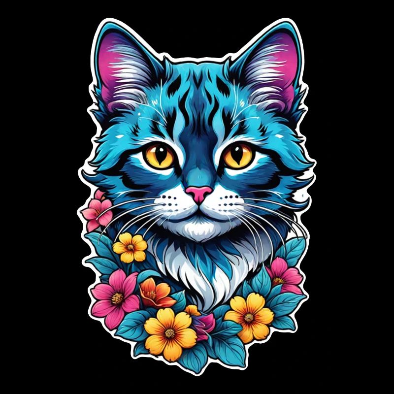 chat et fleur aquarelle