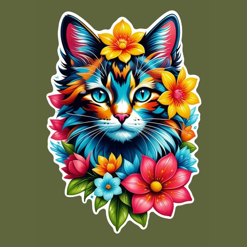 chat et fleur aquarelle