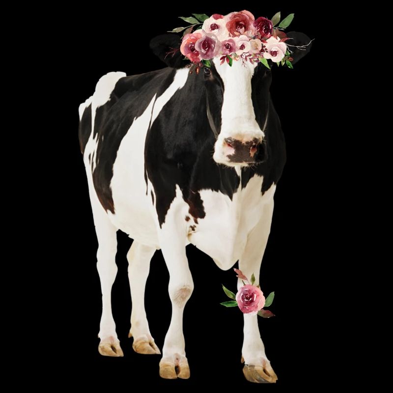 Vache Holstein avec des fleurs