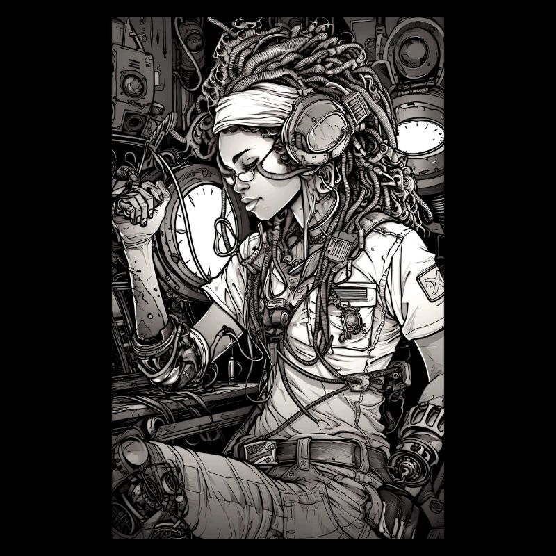 Tech-Mädchen, schwarz und weiß, , Digital