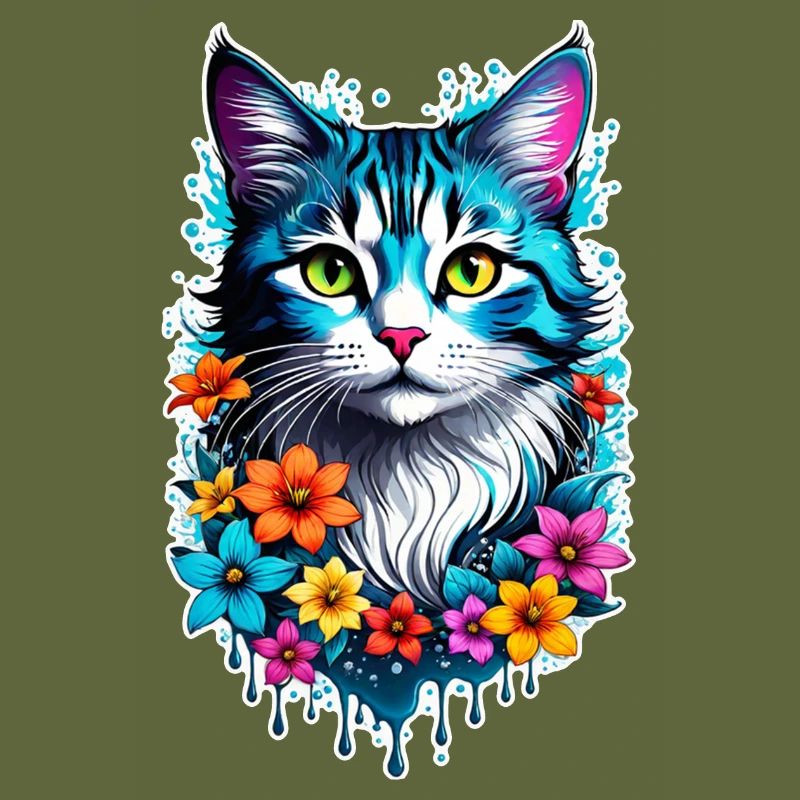 chat et fleur