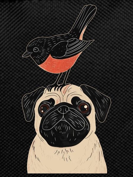 Pug with bird