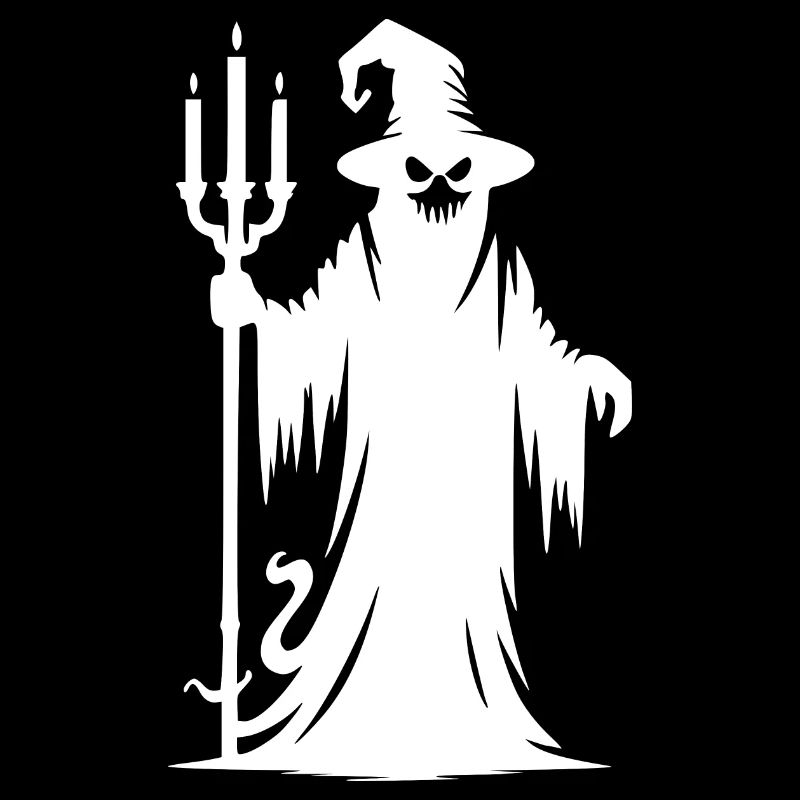 Halloween Zauberer mit Kerzen Leuchter in der Hand