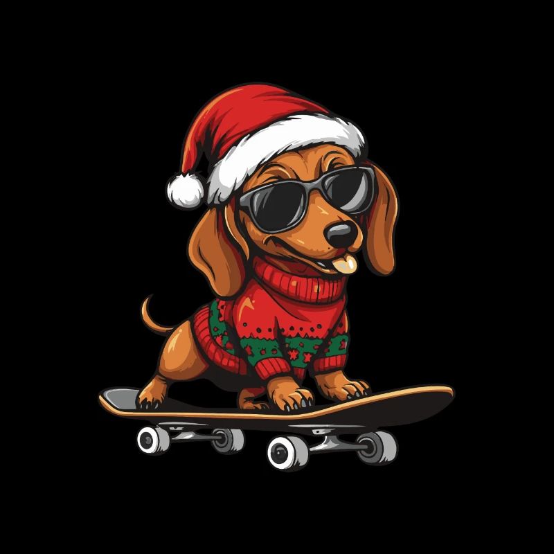 Teckel blaireau chien Noël planche à roulettes