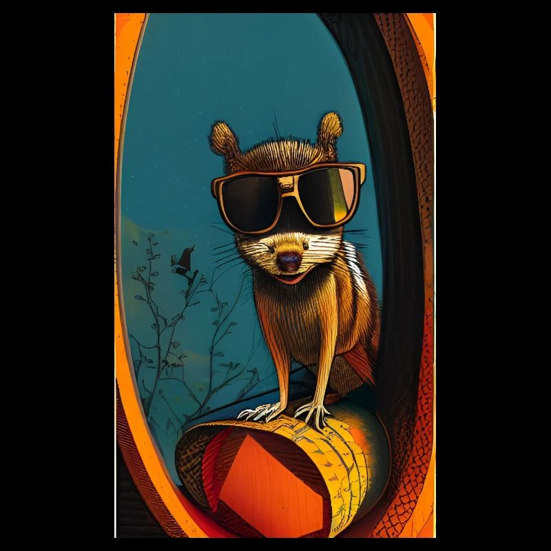 Cool Comic Portrait of a wild red squirrel nuts