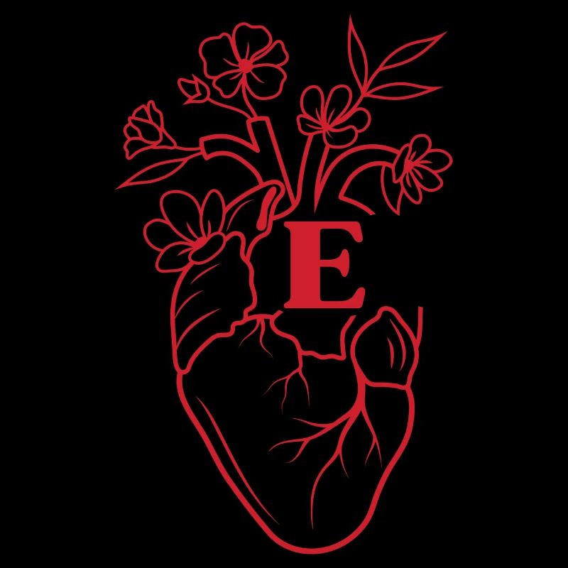 Buchstabe e Herz rot Blumen Anatomie