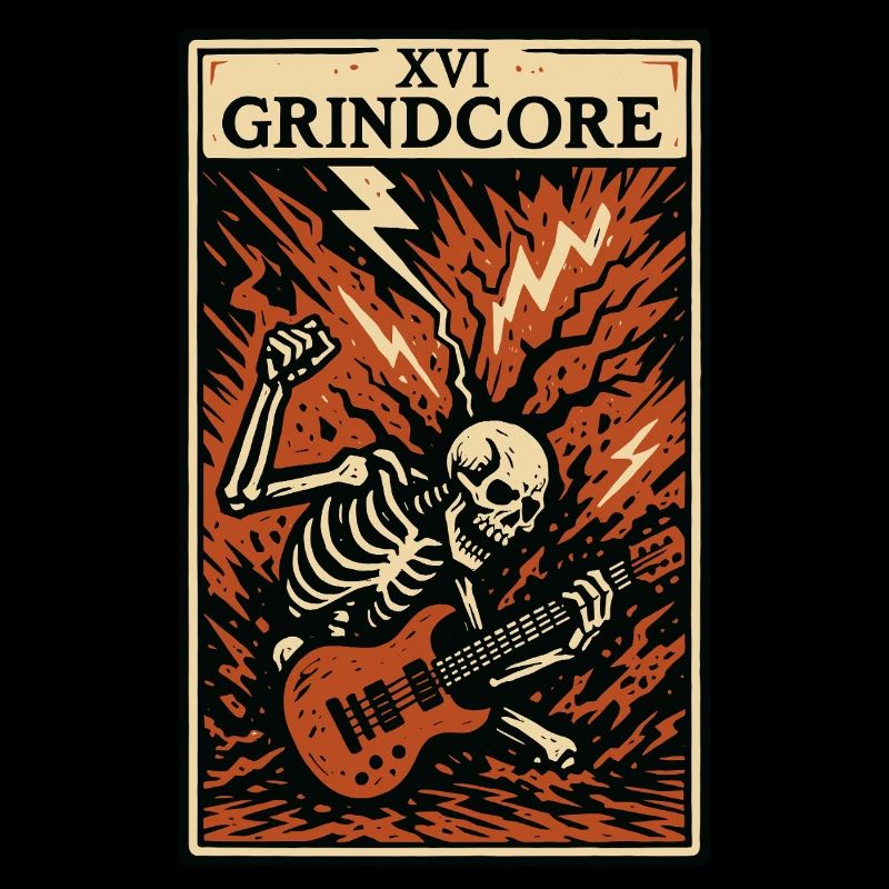 Grindcore Tarotkarte – Explosiver Skelett-Schredder