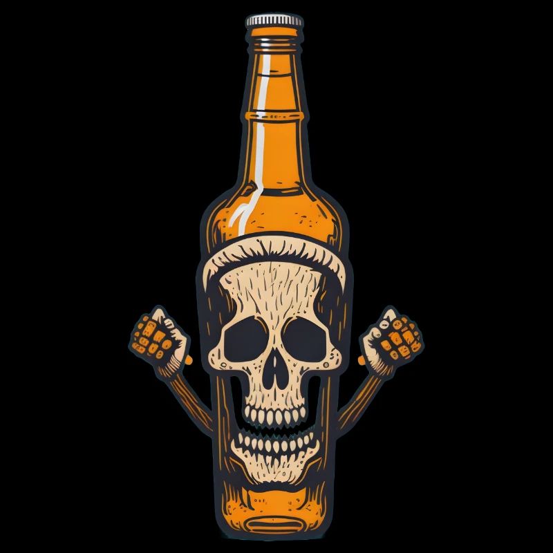 Halb Bierflasche Halb Schädel Trinken Saufen
