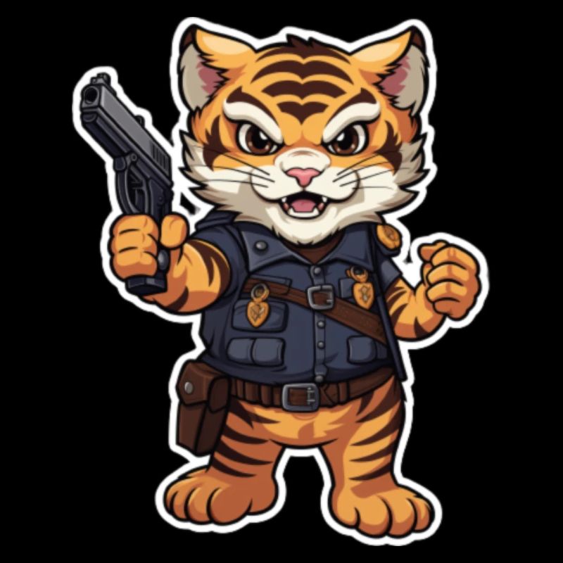 police tiger holding a pistol