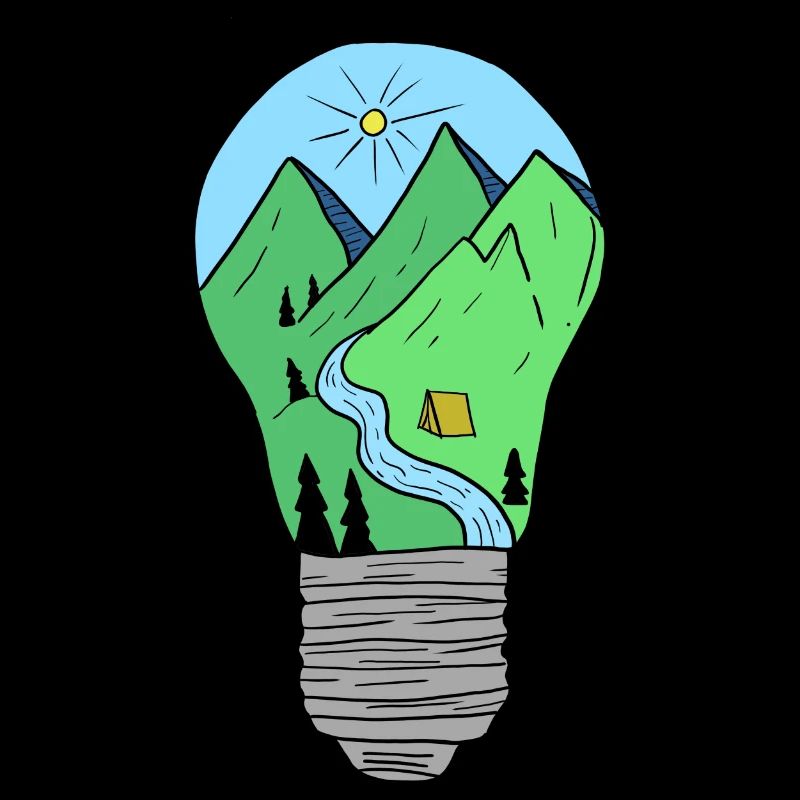 Montagnes dans une ampoule dessinée à la main de façon créative
