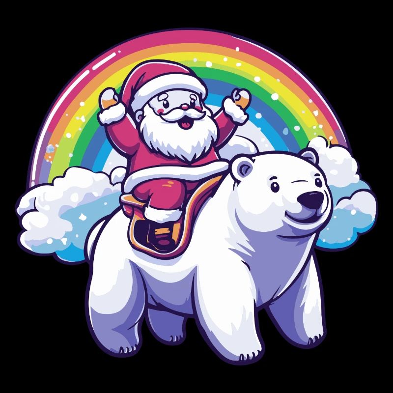Polar Bear Santa Claus Rainbow