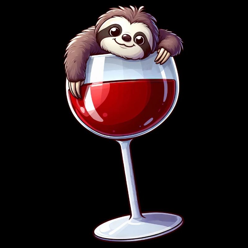 Cute Sloth Cartoon with Red Wine