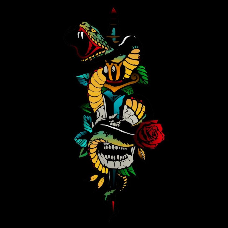 Kopf des Todes Schlangenschädel Old School Tattoo Dolch