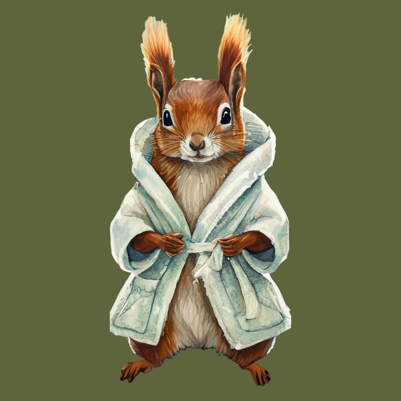 Squirrel in bathrobe