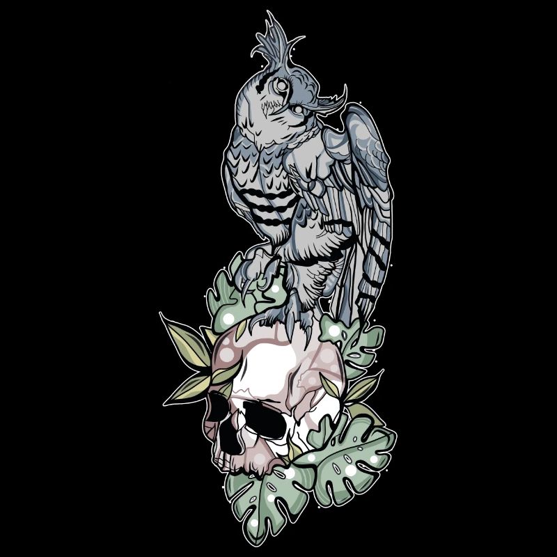 Owl on skull // Illustration