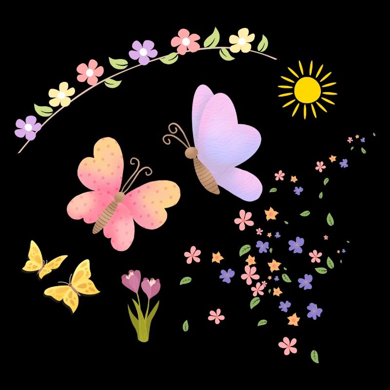 Fleurs, Soleil, Papillons