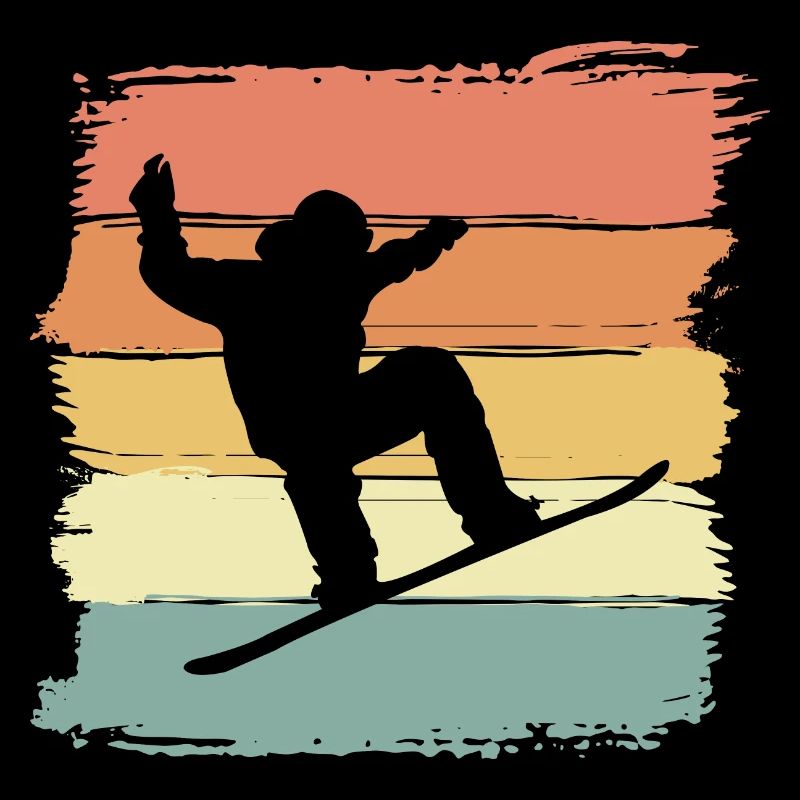 Snowboarding with snowboard retro vintage