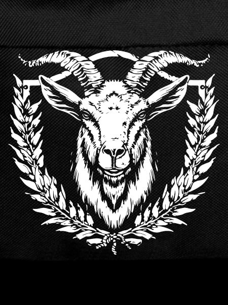 Goat's head with laurel wreath