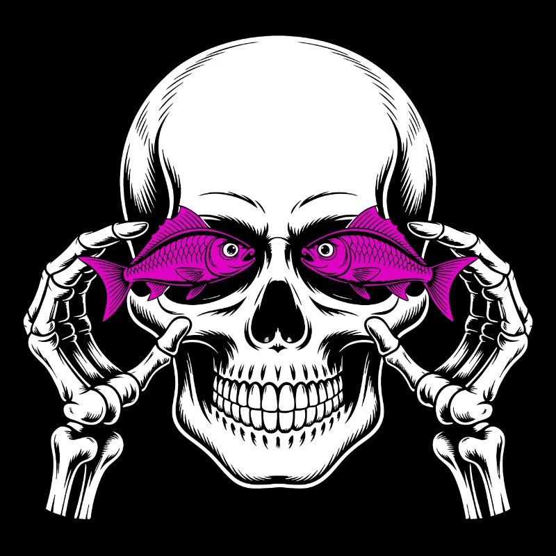 Skull and crossbones with fish