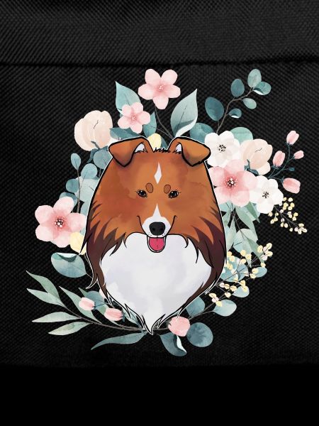 Sable shetland sheepdog with flowers
