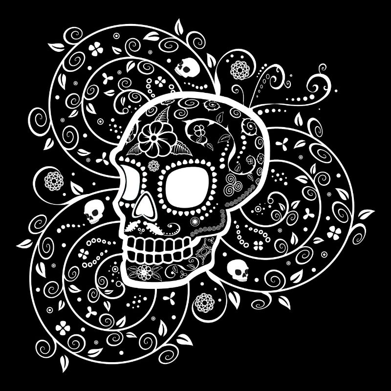 Sugar Skull and Spirals Black White Design