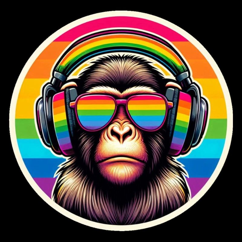 Affe Kopfhörer Brille Regenbogen bunt