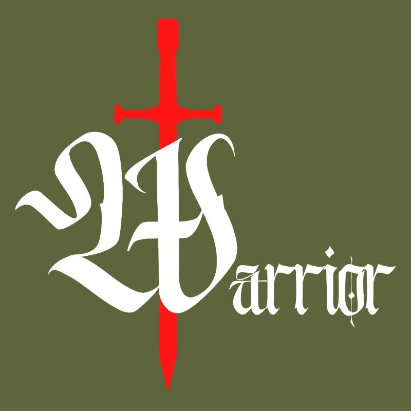 Design de guerrier gothique avec texte blanc épée