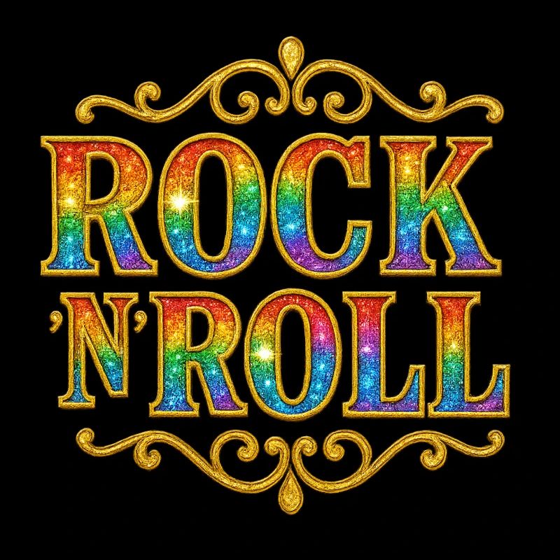 Rainbow Glitter Rock N Roll Sign