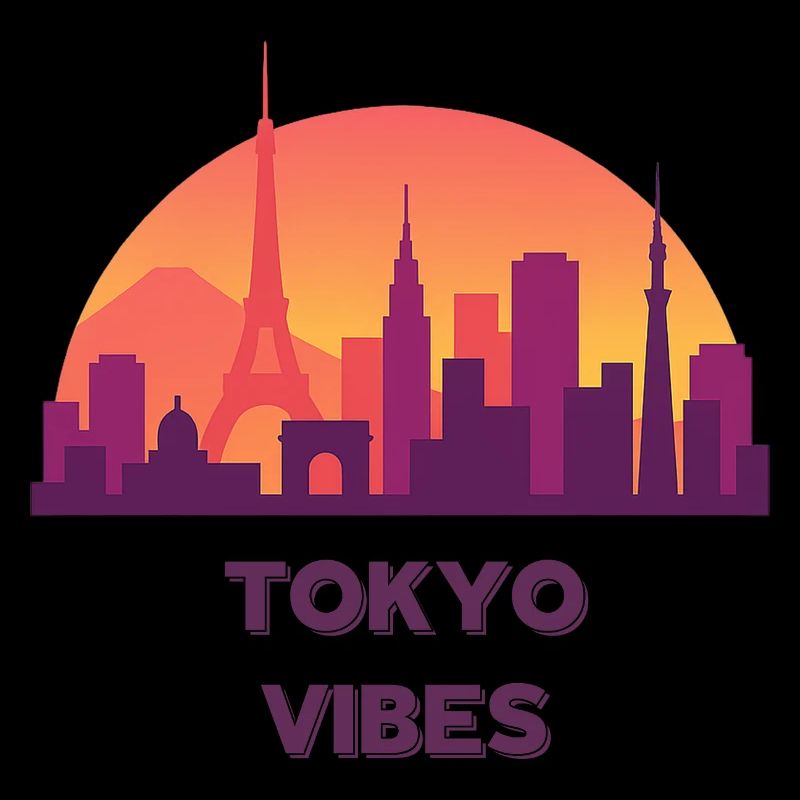 Tokyo Vibes Sunset Skyline Silhouette