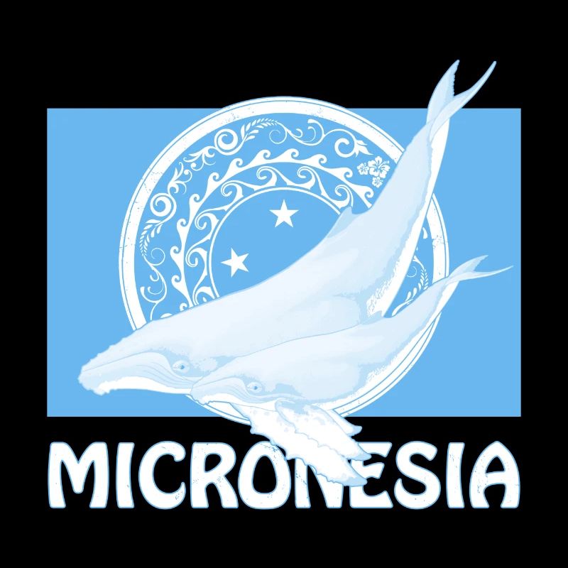 Drapeau de la Micronésie et baleines à bosse