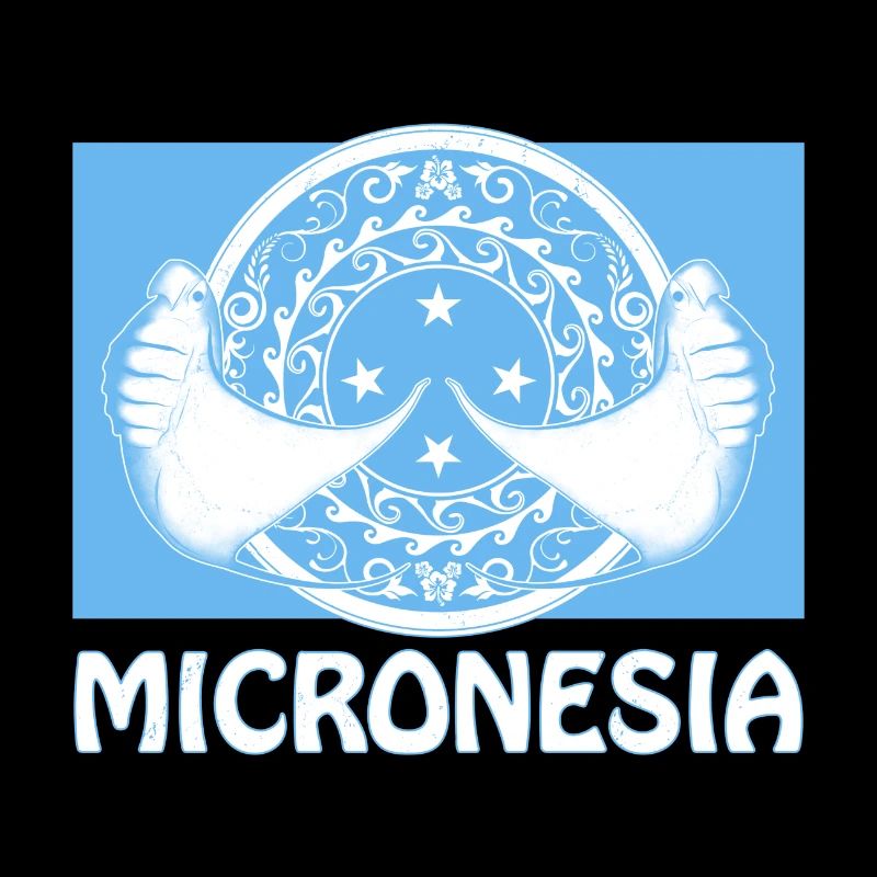Drapeau de la Micronésie et des raies manta