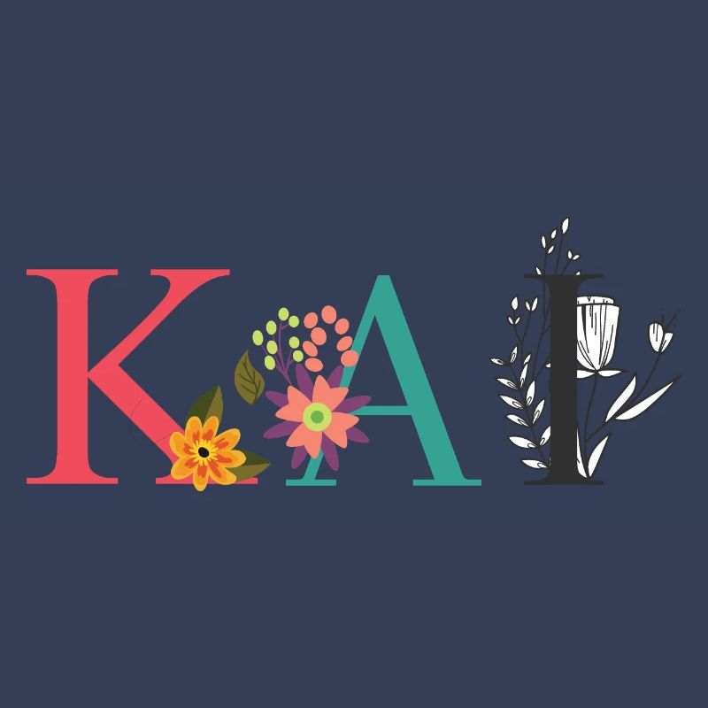 Art du nom KAI avec des fleurs brodées