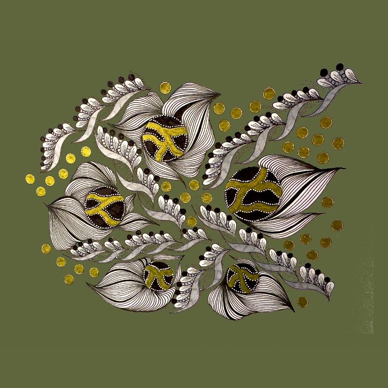 Motif de lignes de feuilles avec points dorés