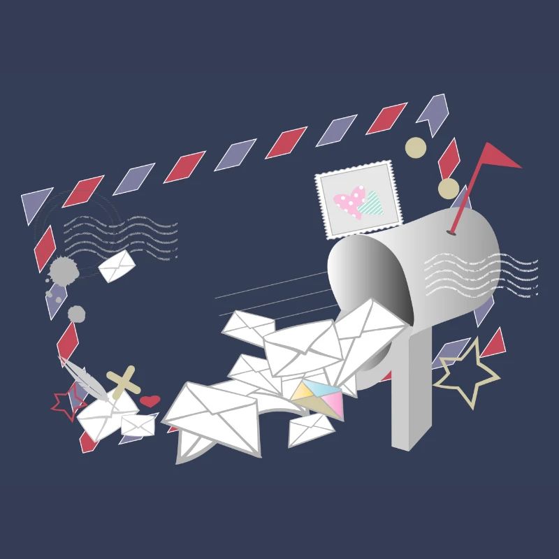 Airmail frame with letters and mailbox