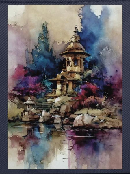 Aquarellgarten der blauen Pagode