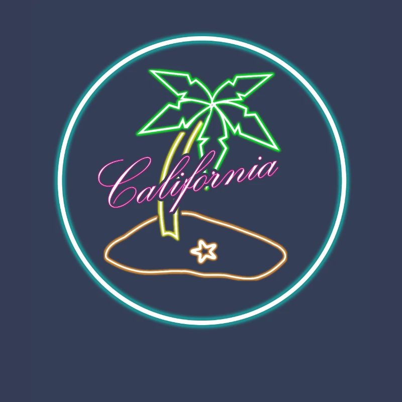 California Palm Tree Bright Neon Glowing Effect