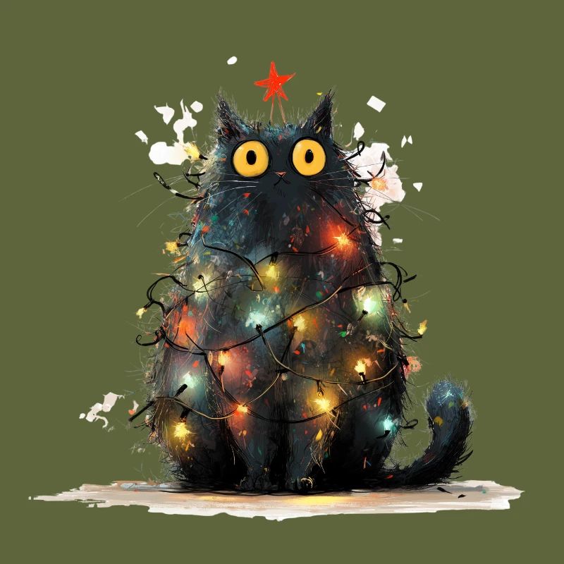 Chat de Noël Chat Noir comme Sapin de Noël