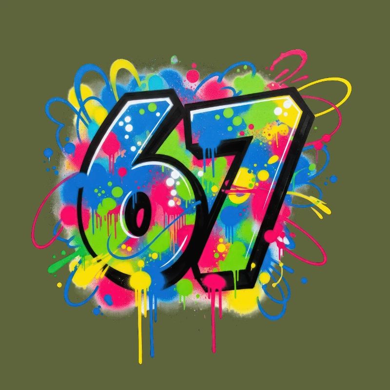 6 7 Cartoon Nummern Meme – Buntes Splash Design