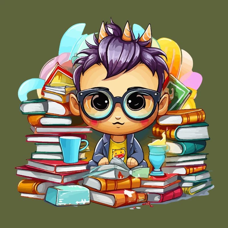 Lernheld Chibi mit Büchern
