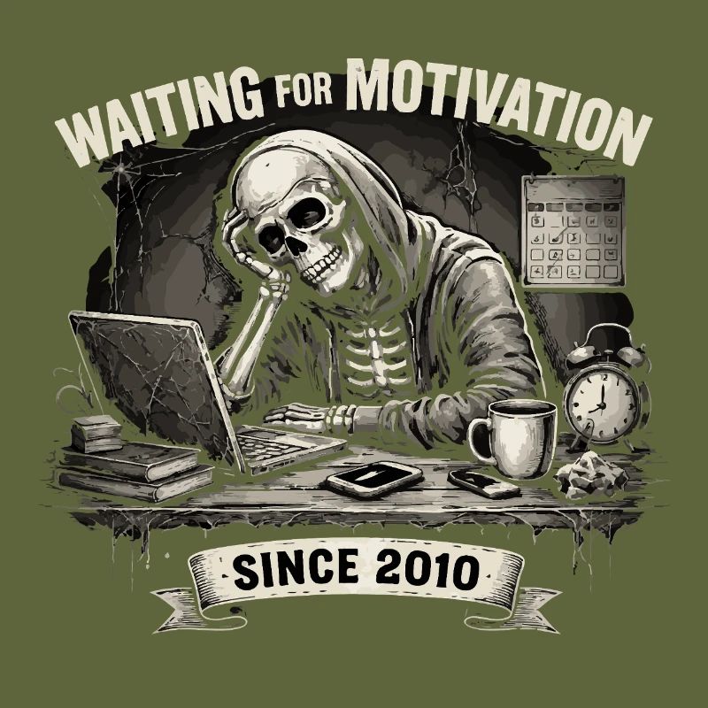 Funny Skeleton Waiting For Motivation Since 2010