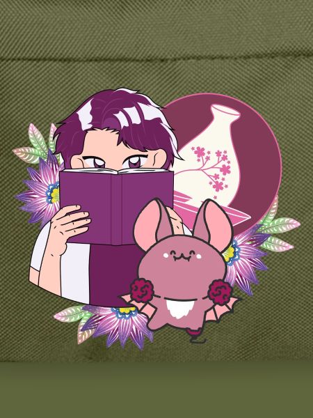 Manga-Leser, Sake und Fledermaus mit Prothese