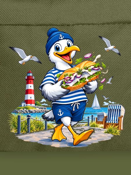 Küstenmöwe Mopsi mit Sandwich