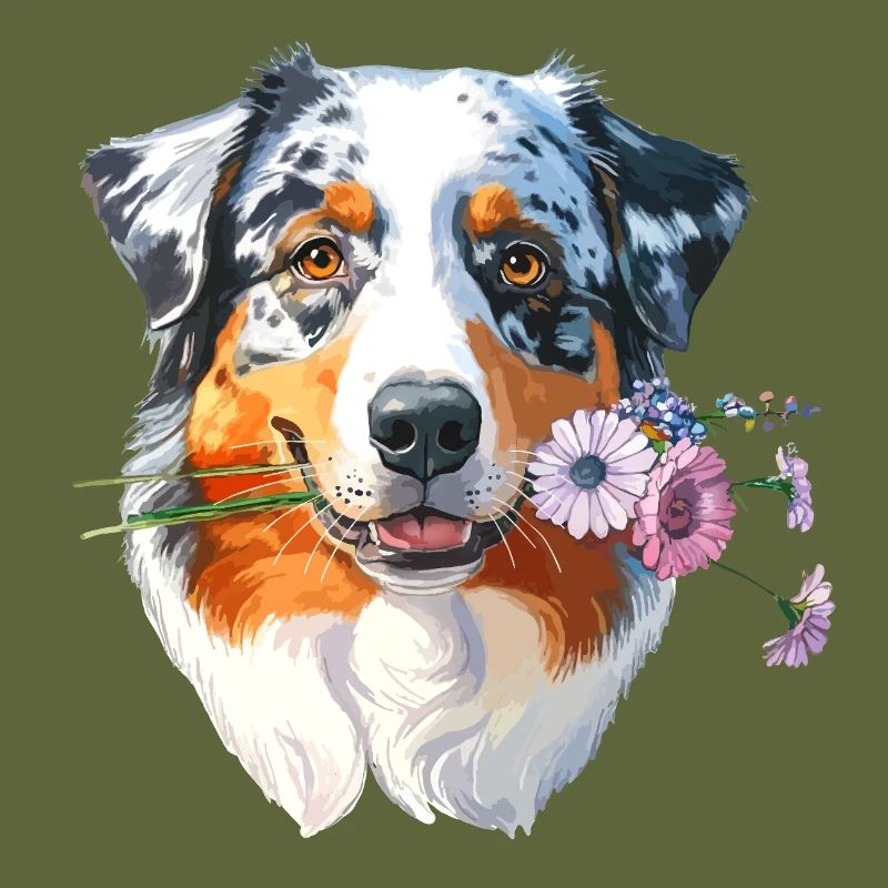 Aussie mit Blumen