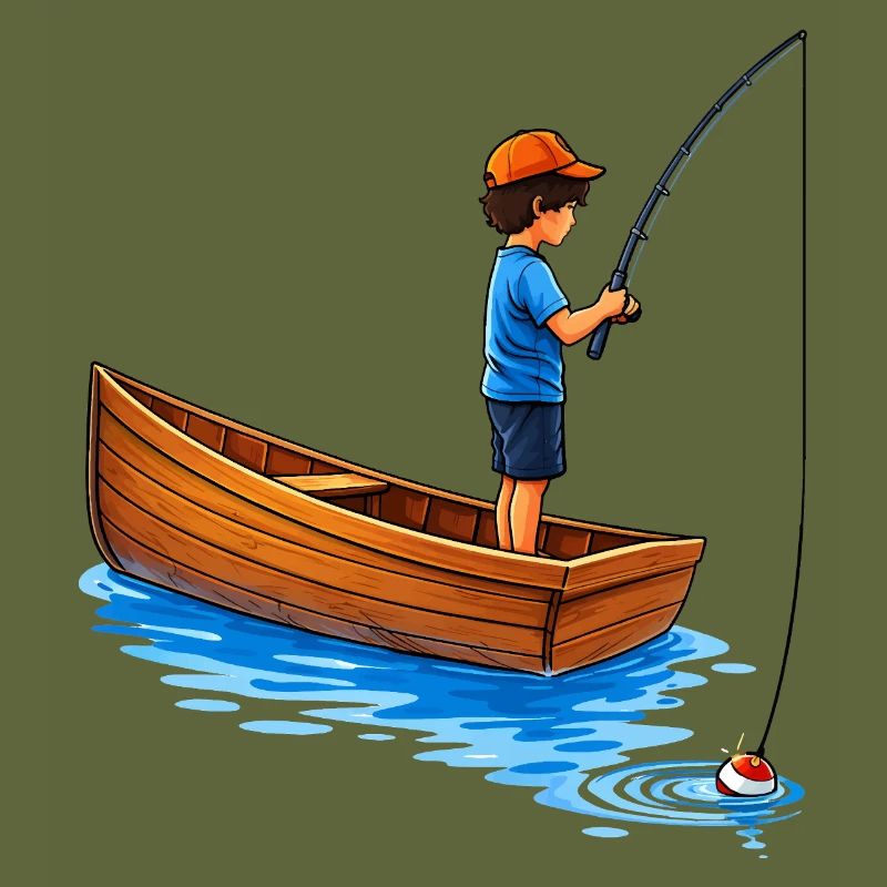 Junge beim Angeln im Boot Illustration 