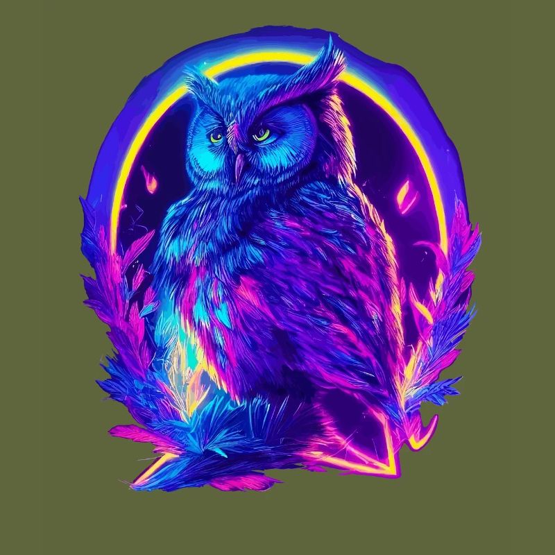 Mystisch leuchtende Eule Neon Synthwave