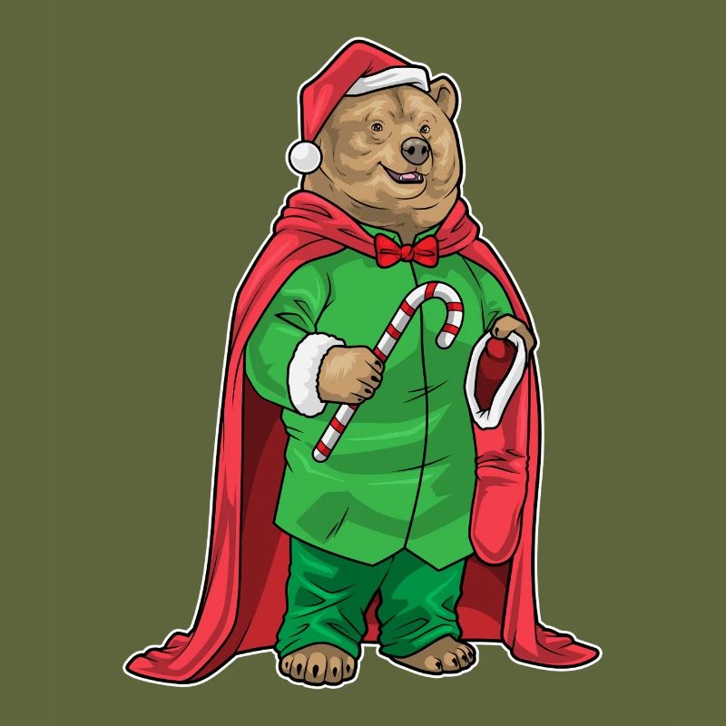 Bear Christmas candy cane