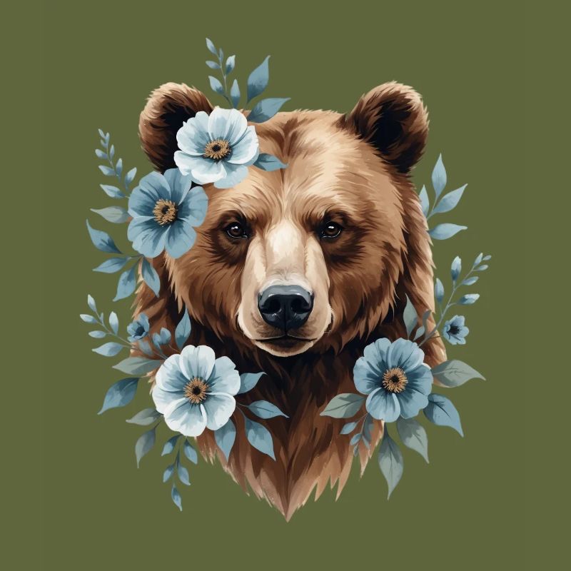 Bear with blue flower frame