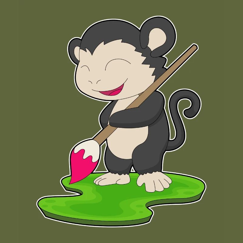 Monkey Painter Brush Painting