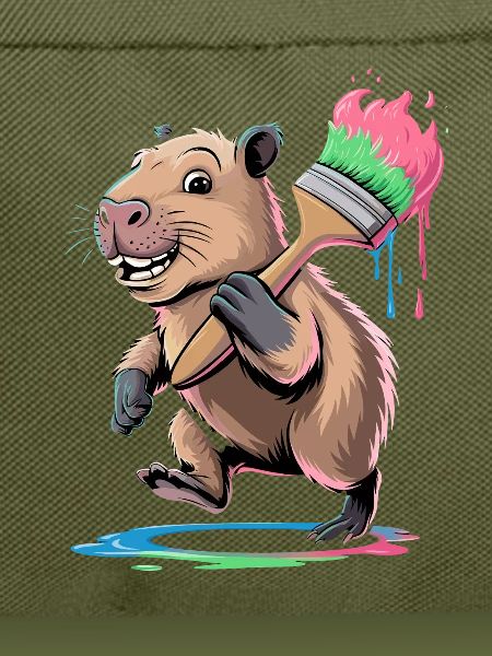  Lustiges Capybara mit Buntem Pinsel Farbkleckse
