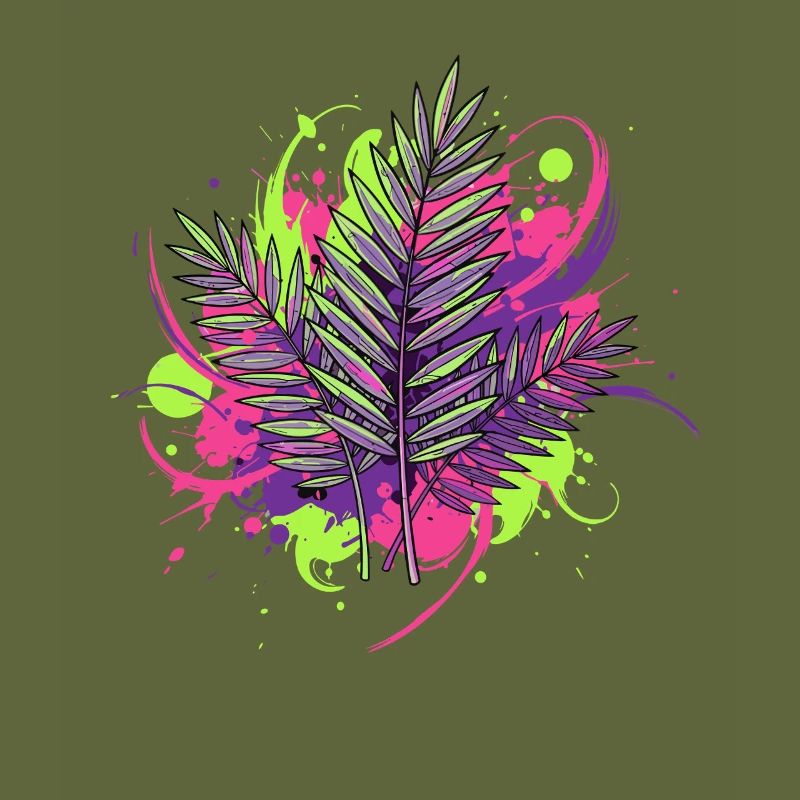 Neon Tropical Leaf with Paint Splashes